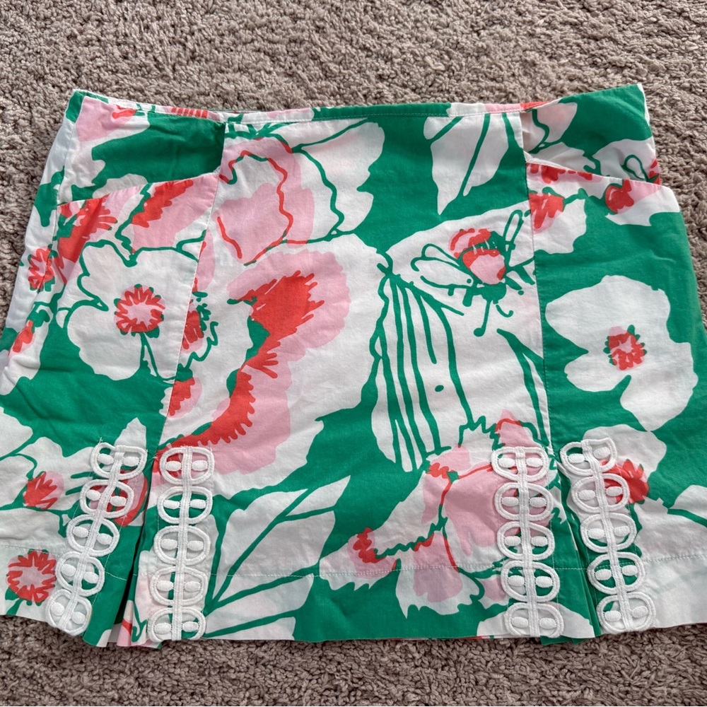 Lilly Pulitzer Green and Pink Floral Mini Skirt
